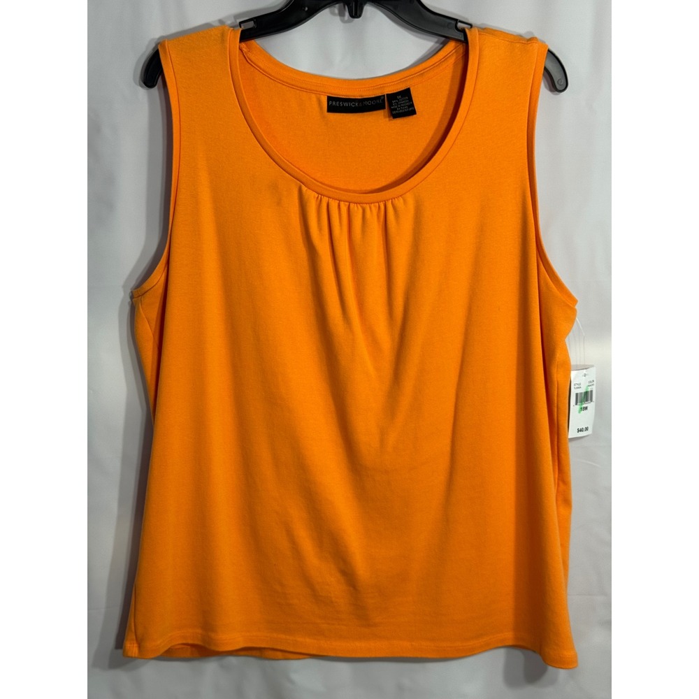 Preswick & Moore Womens Plus 1X Orange Scoop Neck Pleated Front Tank Top NWT - Picture 4 of 10